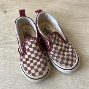 Vans Kids Burgundy and Cream Checkerboard Slip-On Sneakers